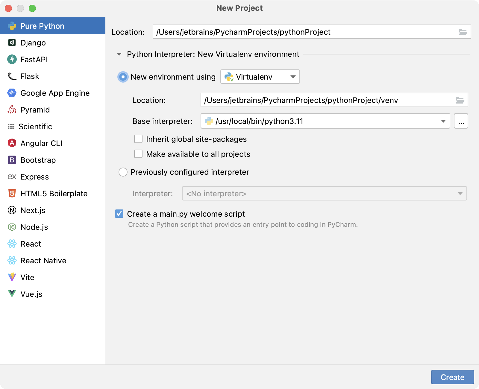 Creating a PyCharm helps implement new project