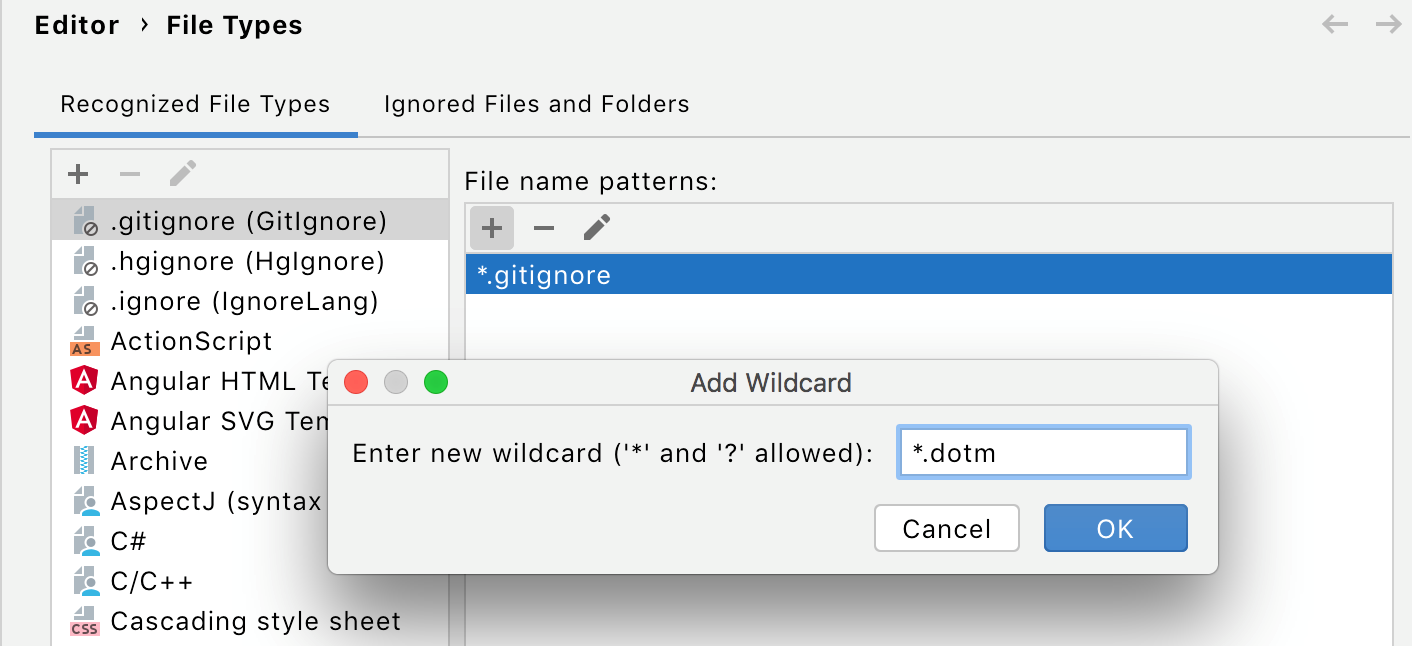 PyCharm: Change association between file type and related filename patterns