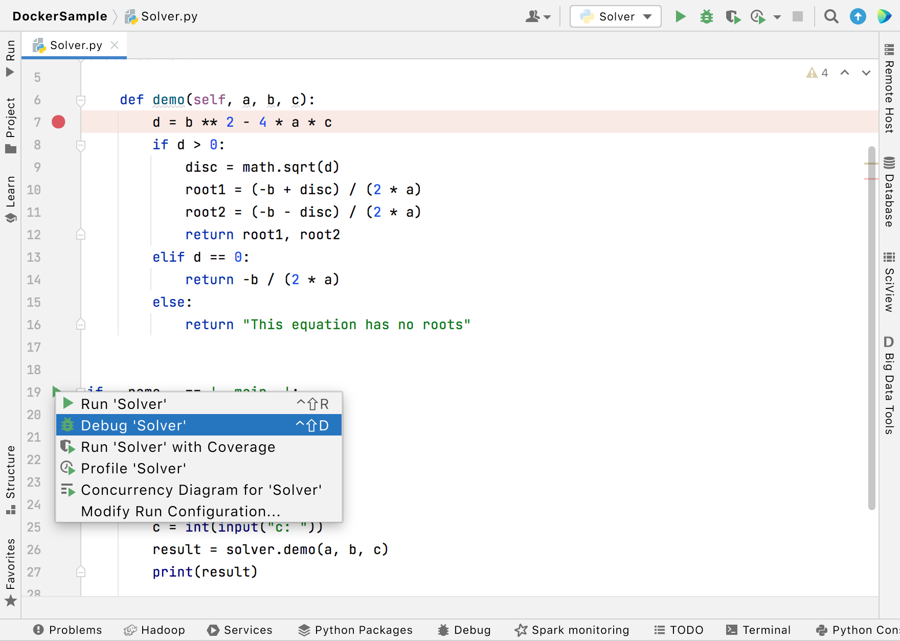 Setting a breakpoint and launching the debugger