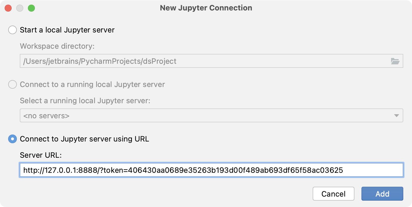 Add a remote connection to a Jupyter server