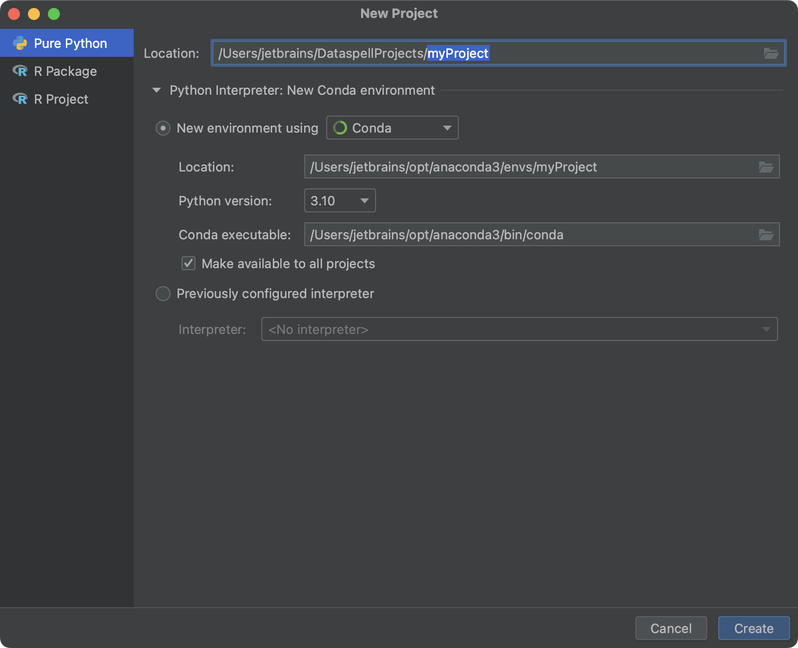 Create a project | DataSpell Documentation