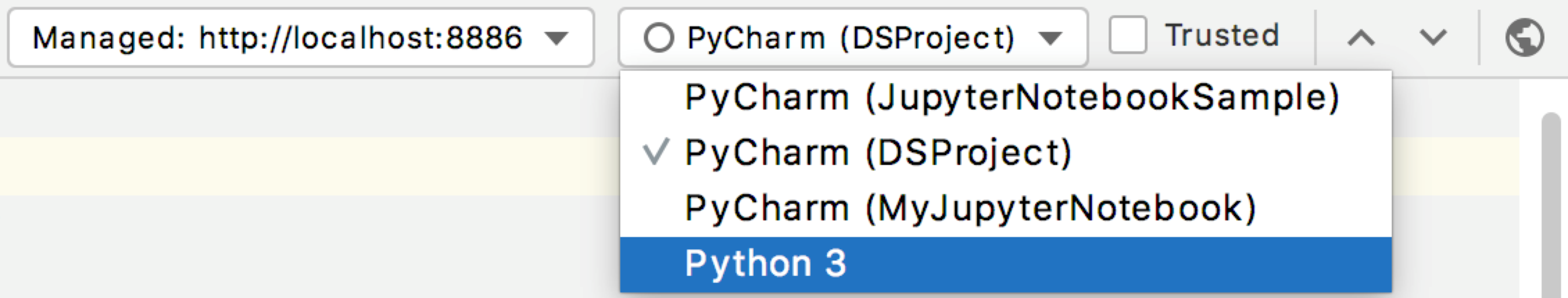 Two kernels are registered for the configured server