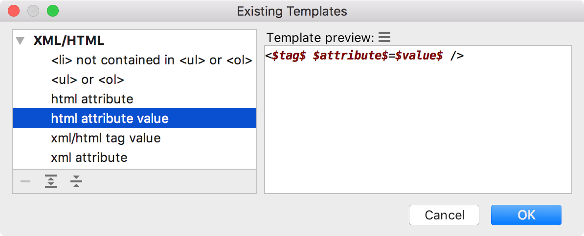 the Existing Templates dialog