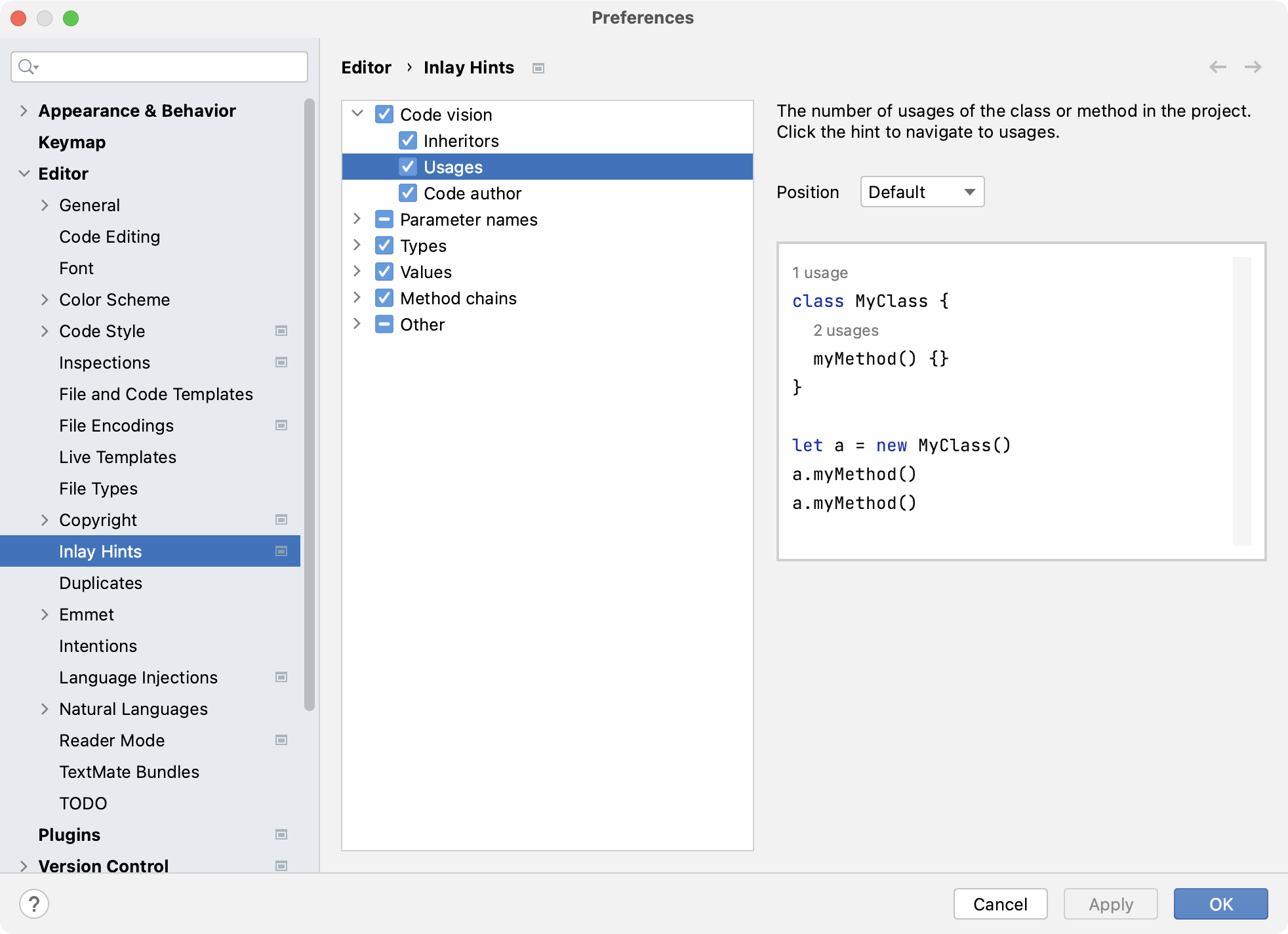 Settings | Inlay Hints