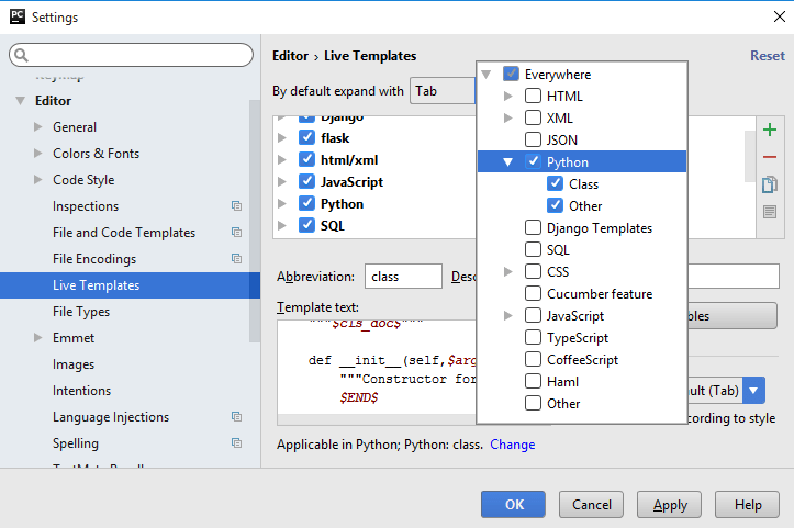 Template settings