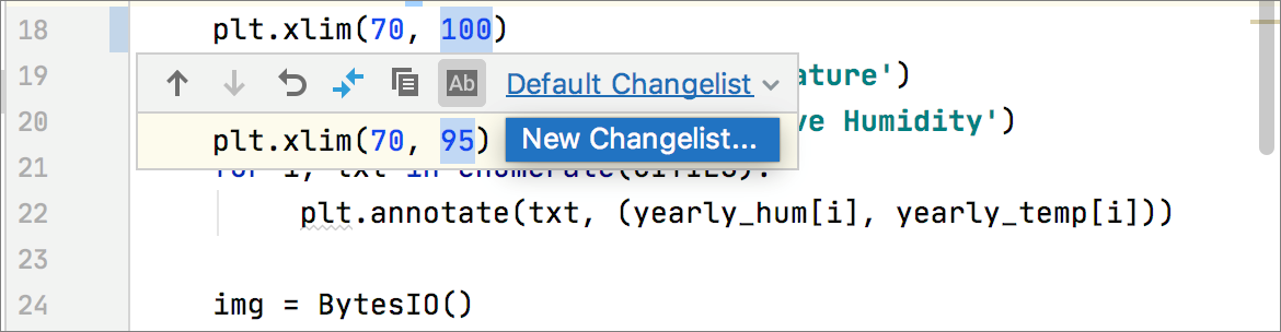 Partial commit changelists