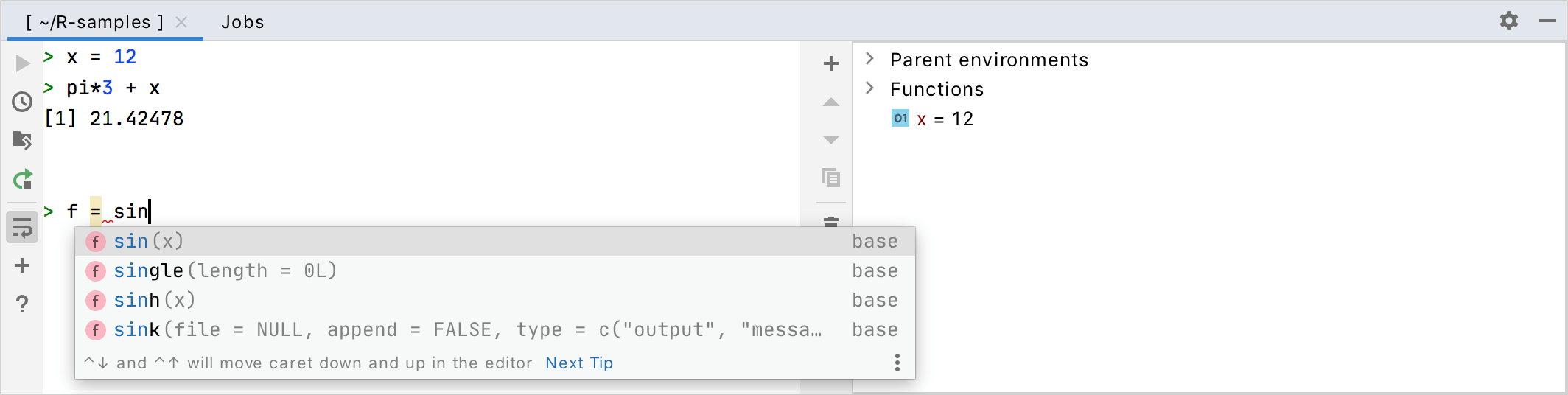 Executing commands in the R console