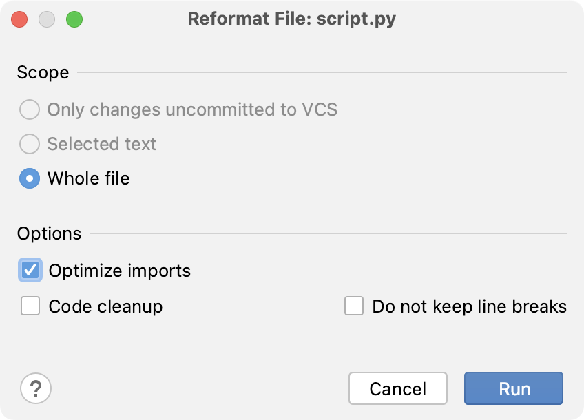 Reformat file dialog