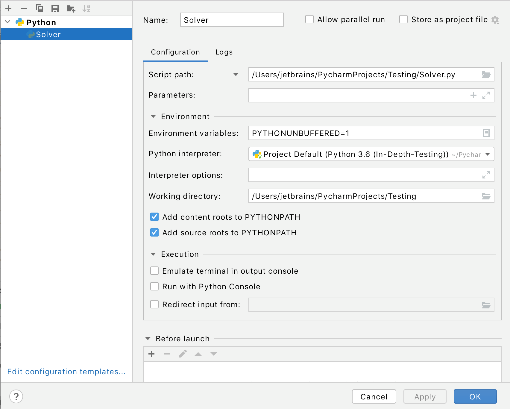 Run/debug configuration