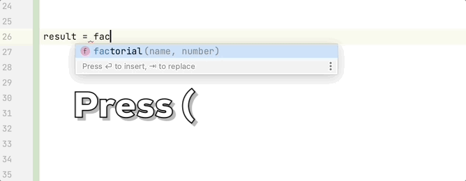 Insert parentheses on completion is disabled. Parentheses are still inserted on completion with an opening brace.