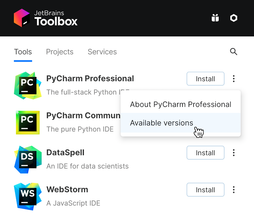 PyCharm in the Toolbox app