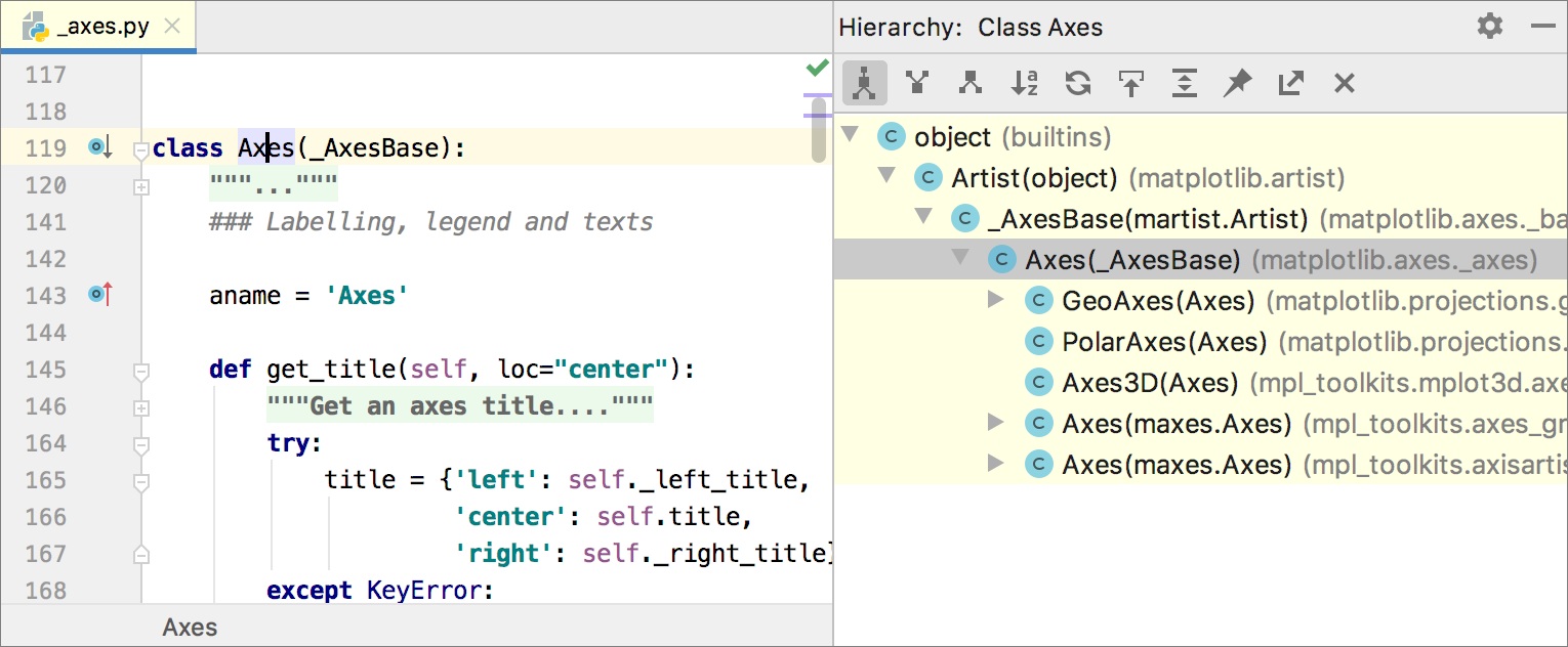 Class hierarchy shown in the Hierarchy Tool Window