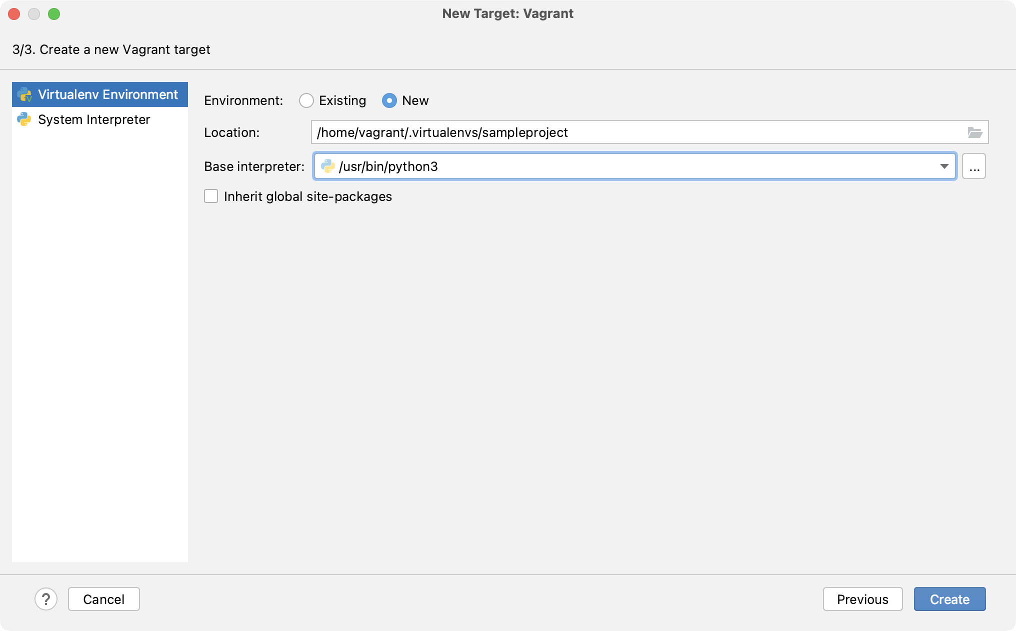 Virtual environment on a target Vagrant instance
