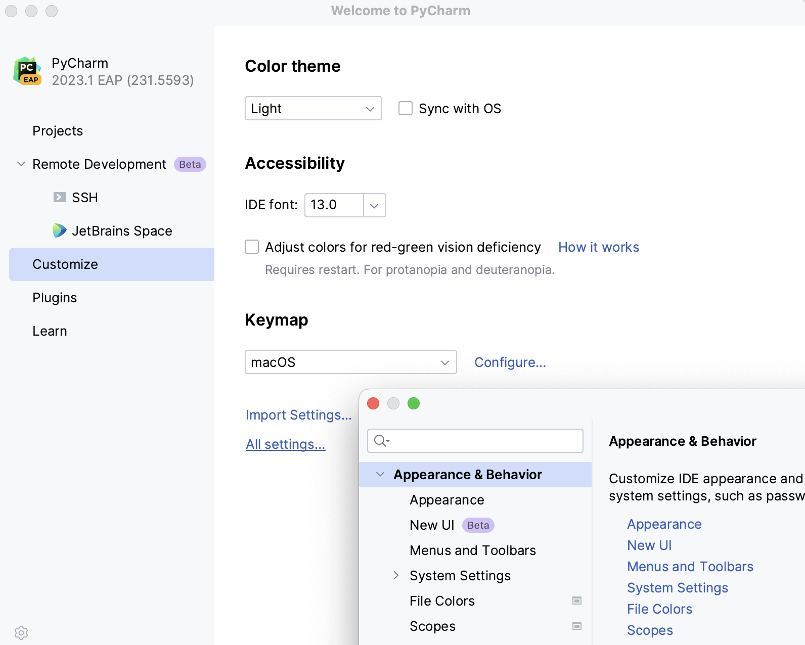 Configuring new default settings for projects