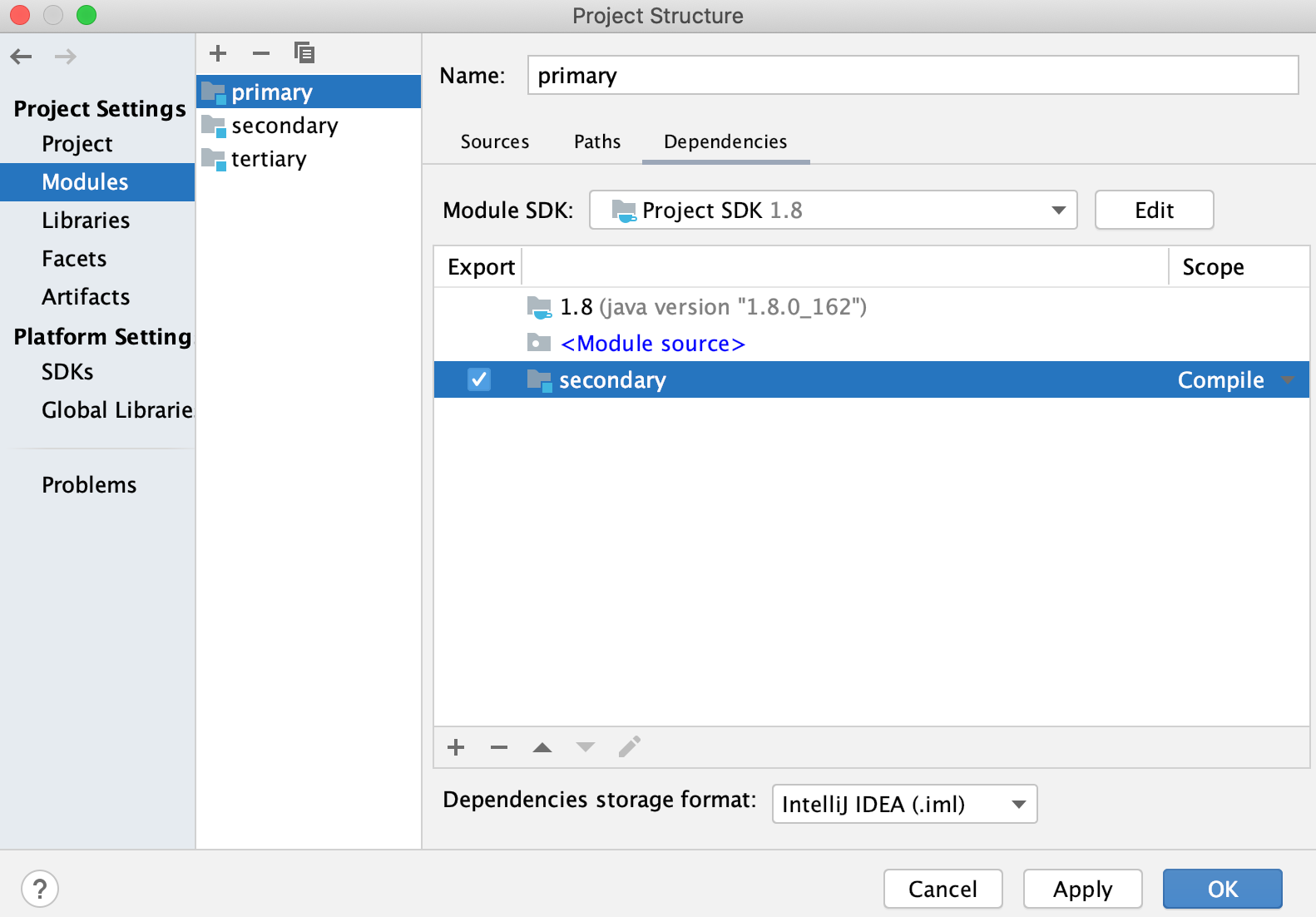 Project Structure dialog / Module page