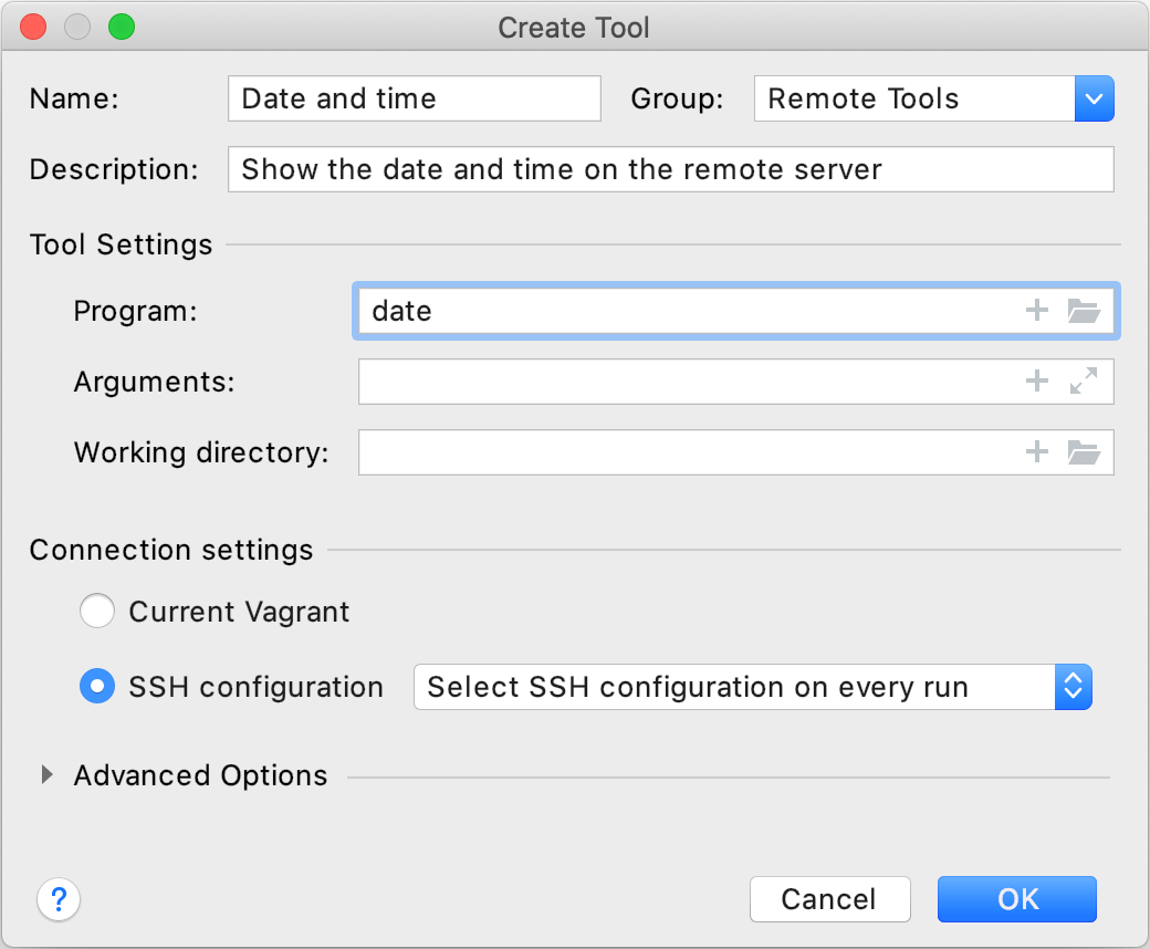 The Create Tool dialog