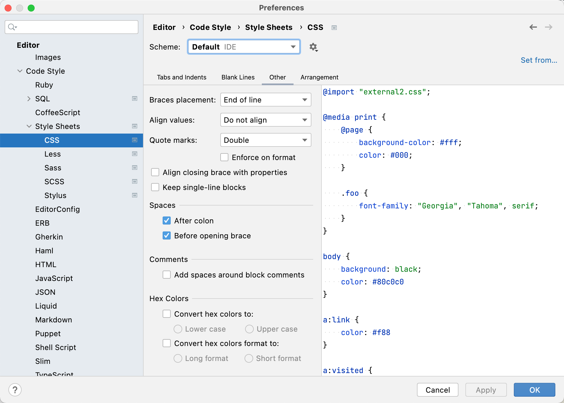 Set code style from another language