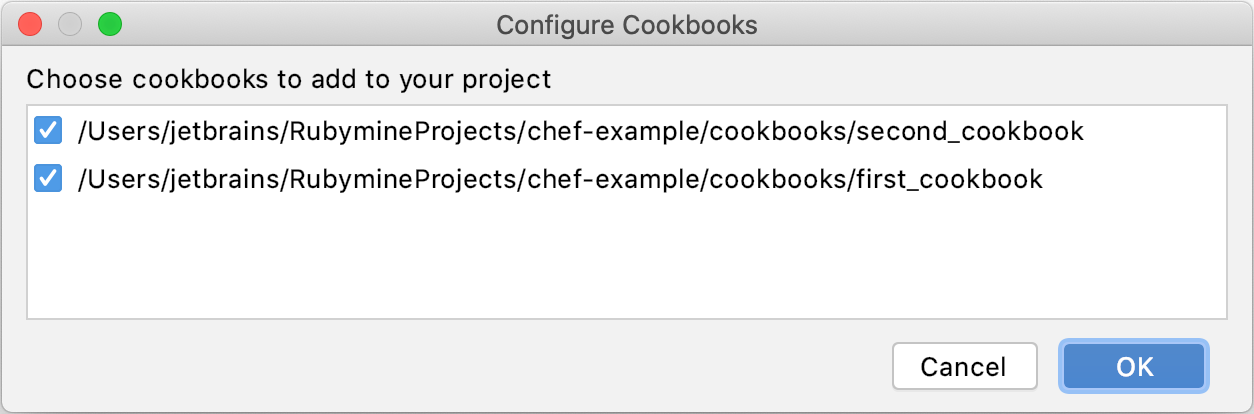 Configure Cookbooks dialog