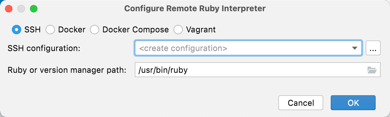 Configure remote ruby interpreter