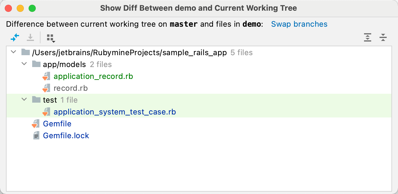 Show diff between selected branch and current working tree