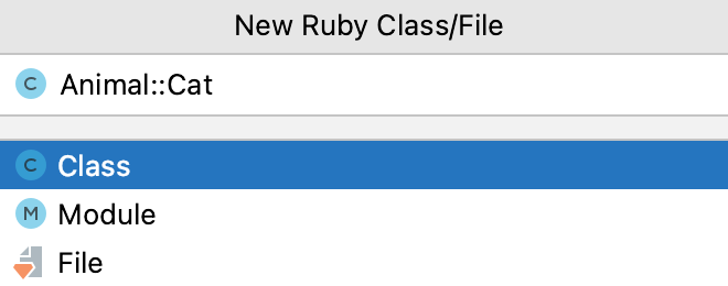 New Ruby File/Class dialog