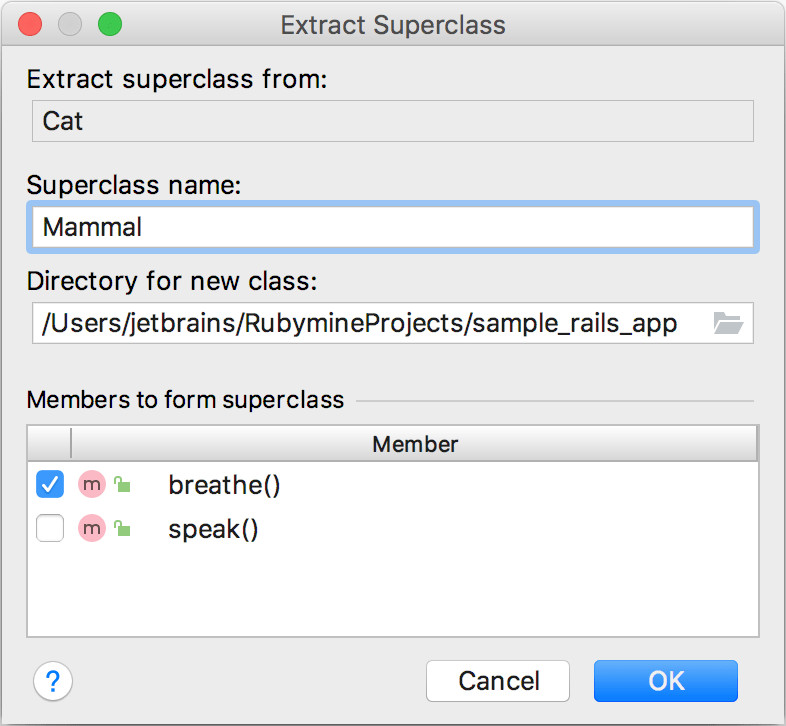 Extract Superclass dialog