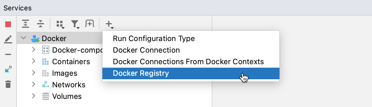 Services tool window - Add Docker Registry