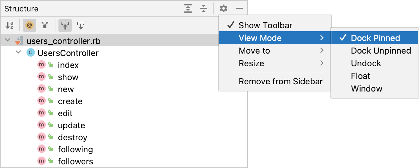 Tool window view mode