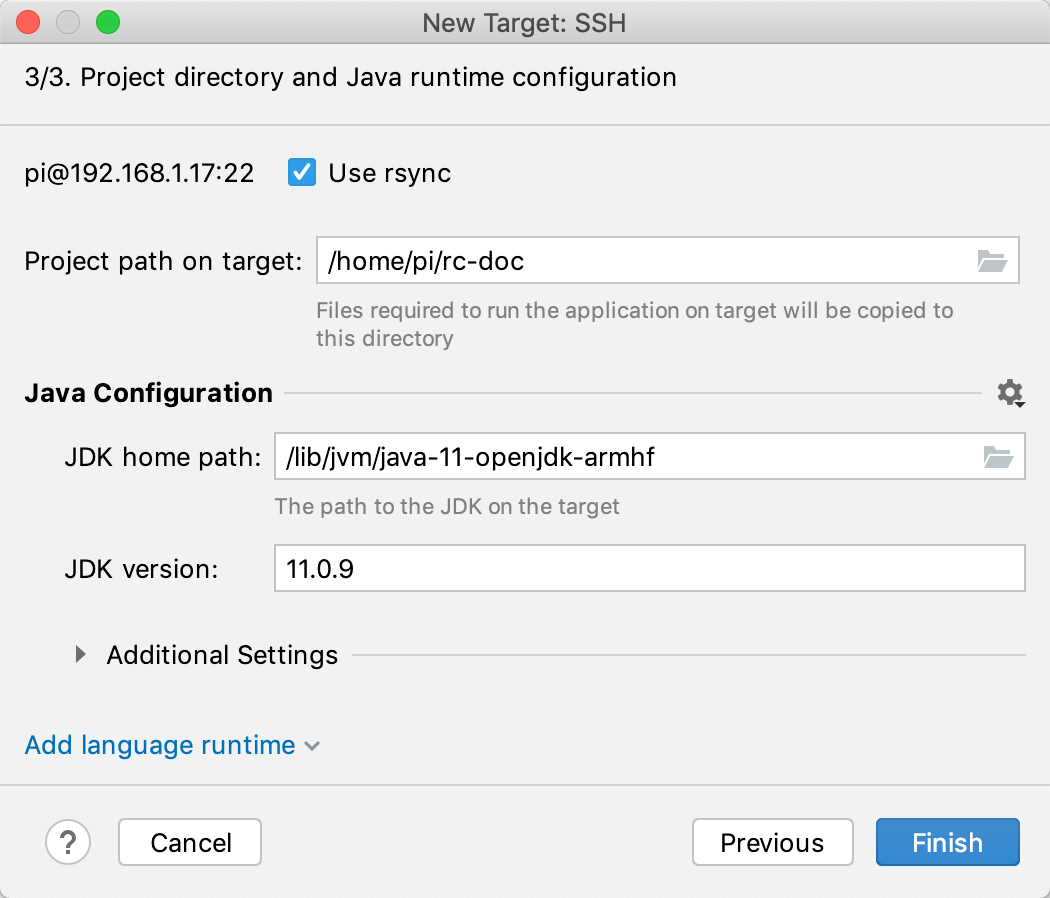 Run targets ssh runtime