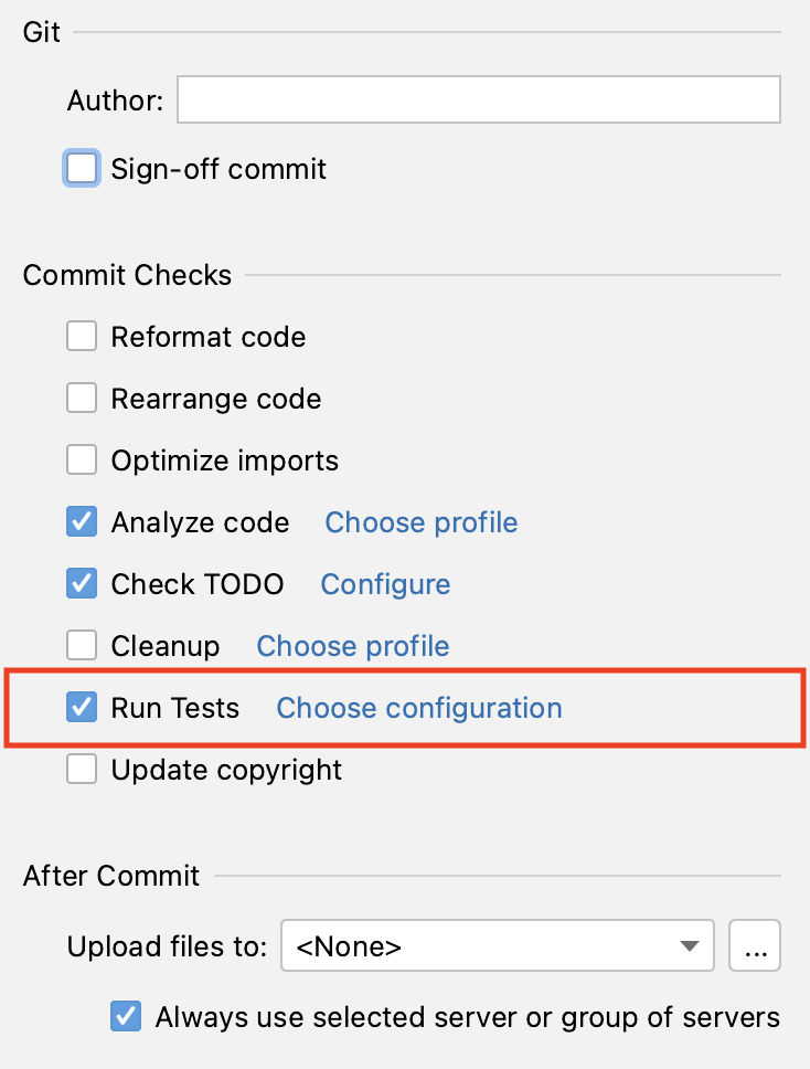 Pre-commit checks menu