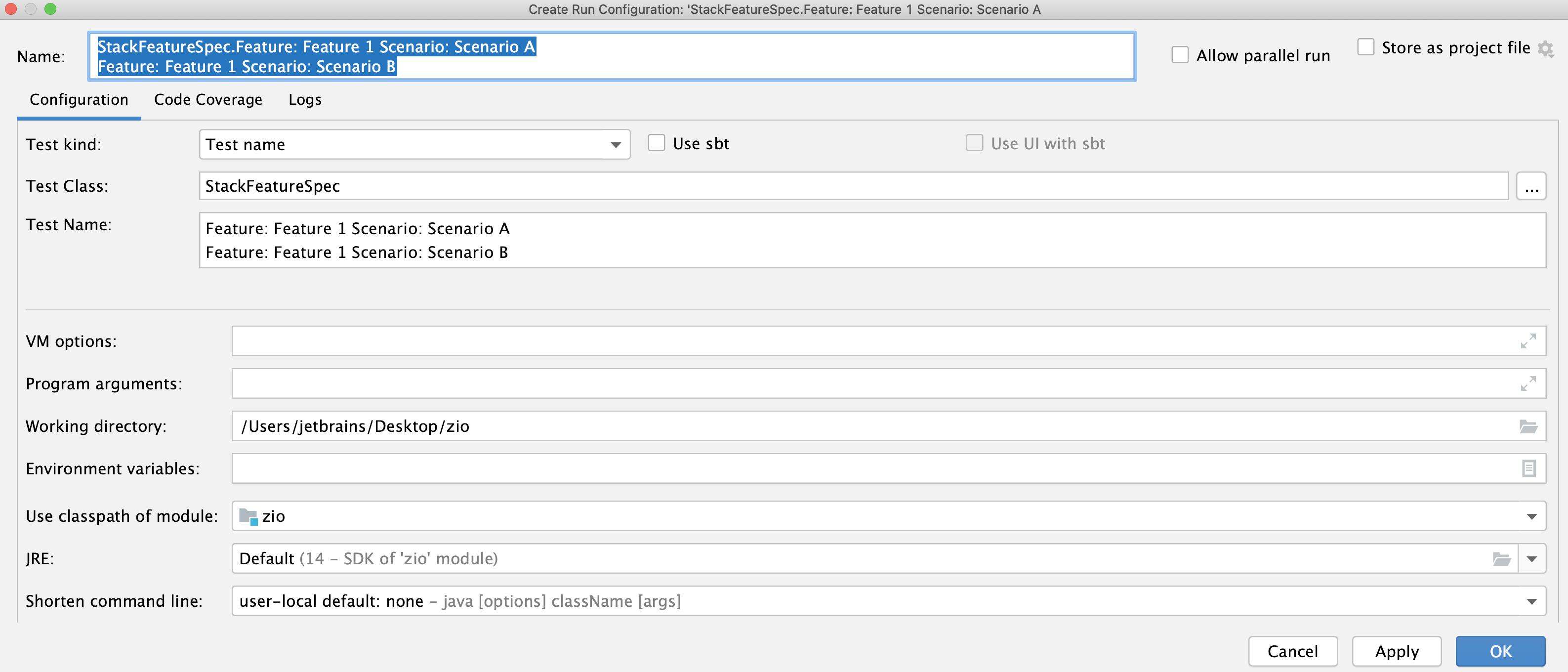 Run/Debug Configuration: scope