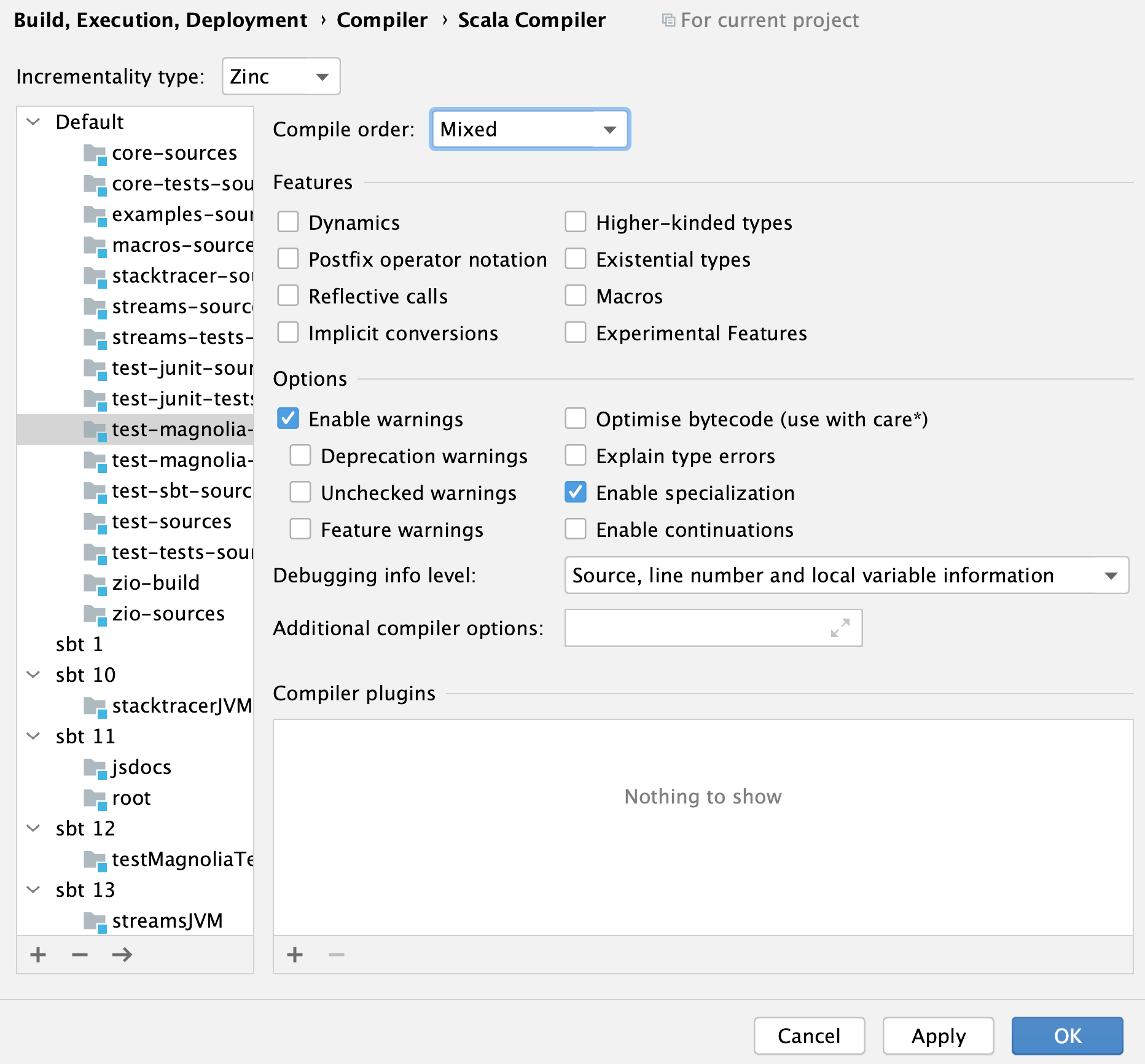 the Scala Compiler settings