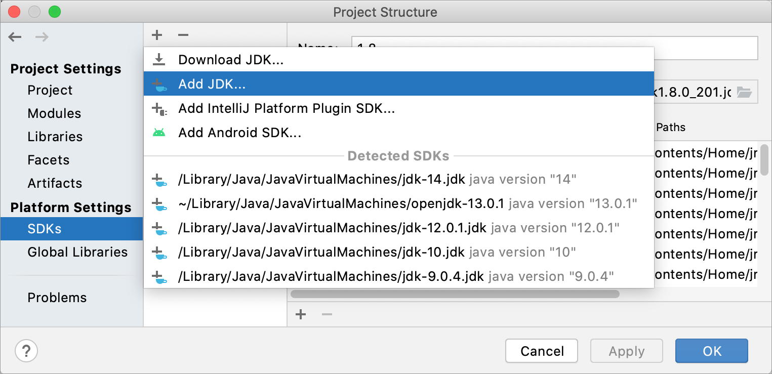Show available SDKs in the Project Structure dialog