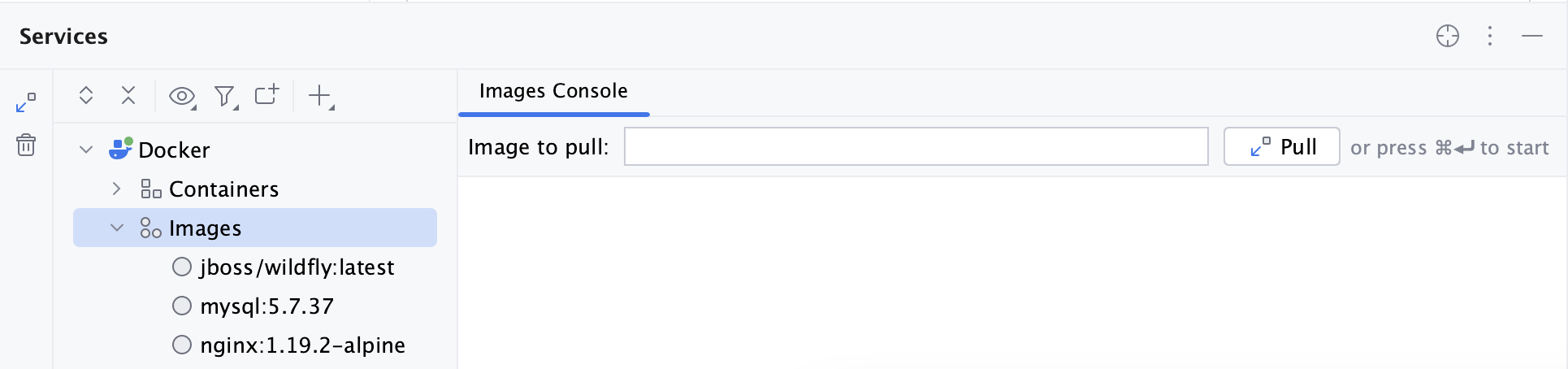 Service tool window - Docker - Images