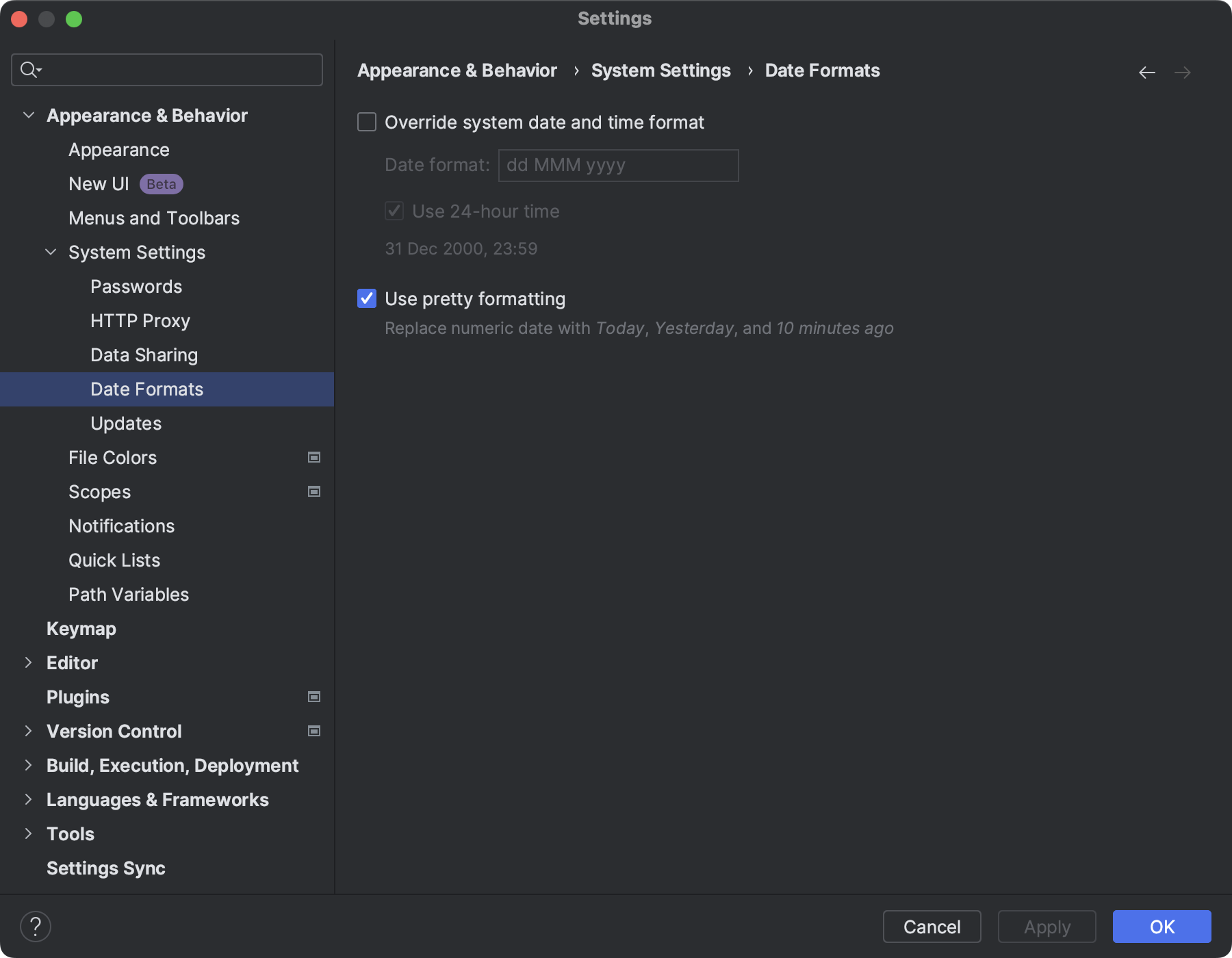 Date Formats Settings IntelliJ IDEA Documentation