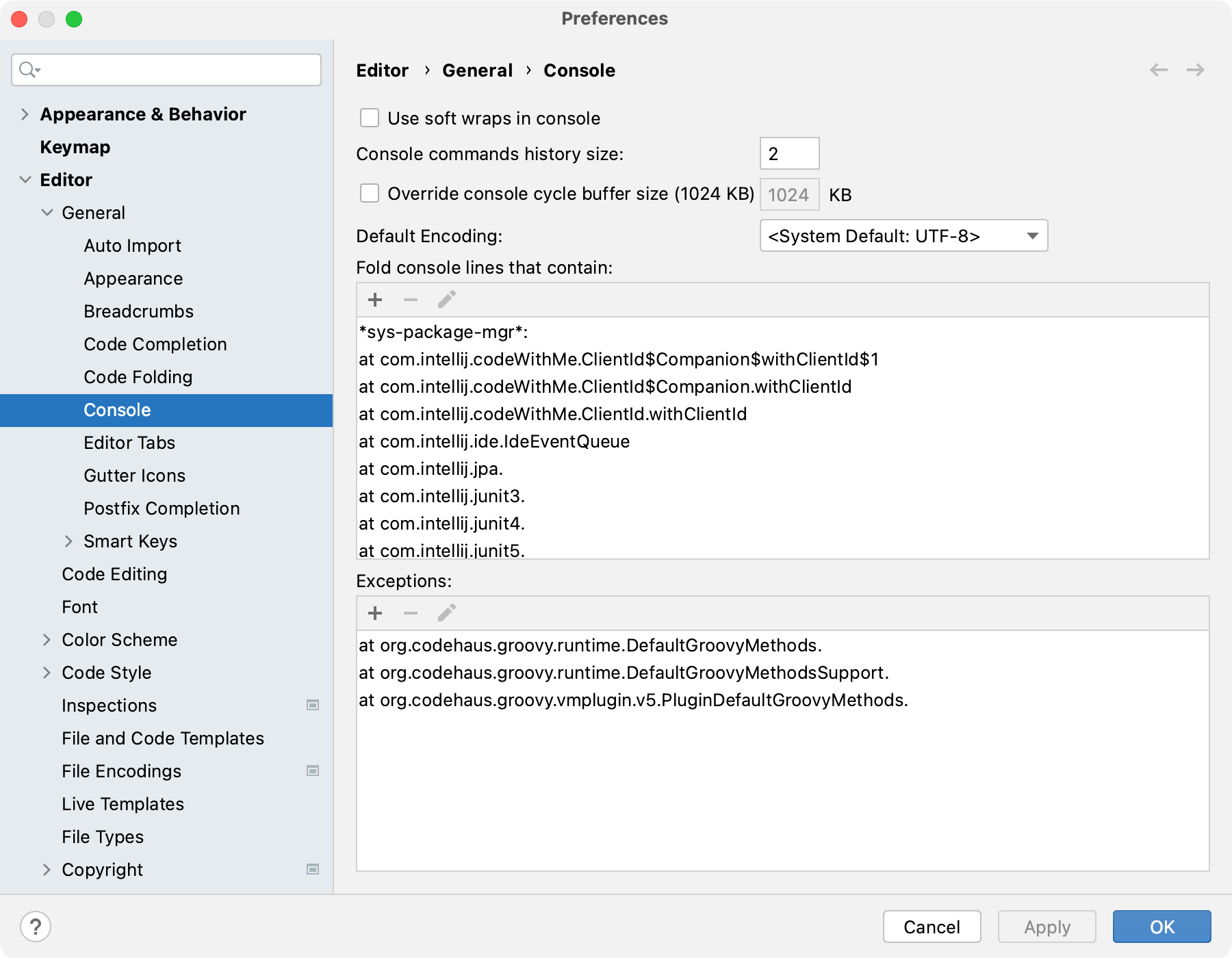 Intellij Idea Console Log Size