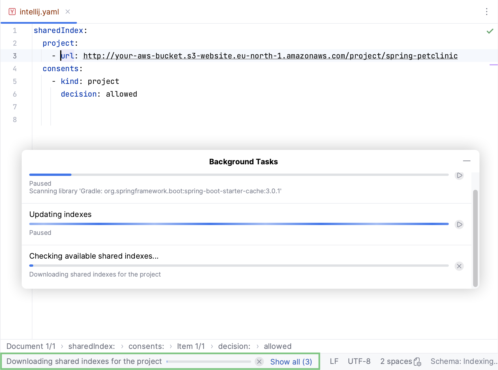 Downloading shared indexes