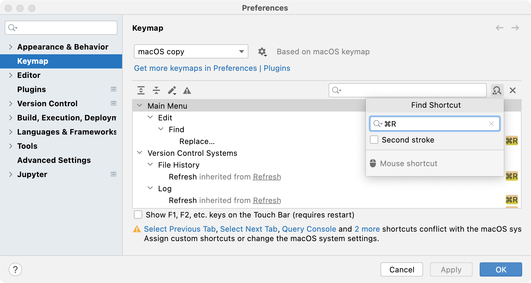 Shortcut is mapped to multiple actions