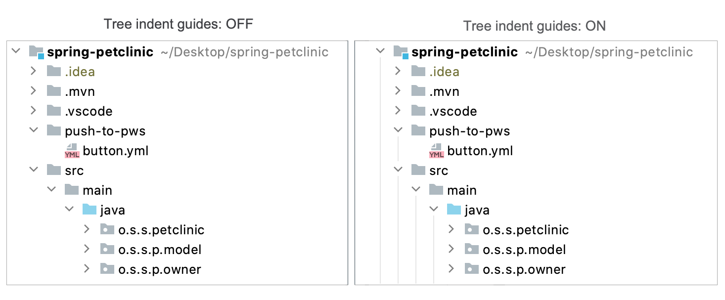 Tree indent guides in the tool window