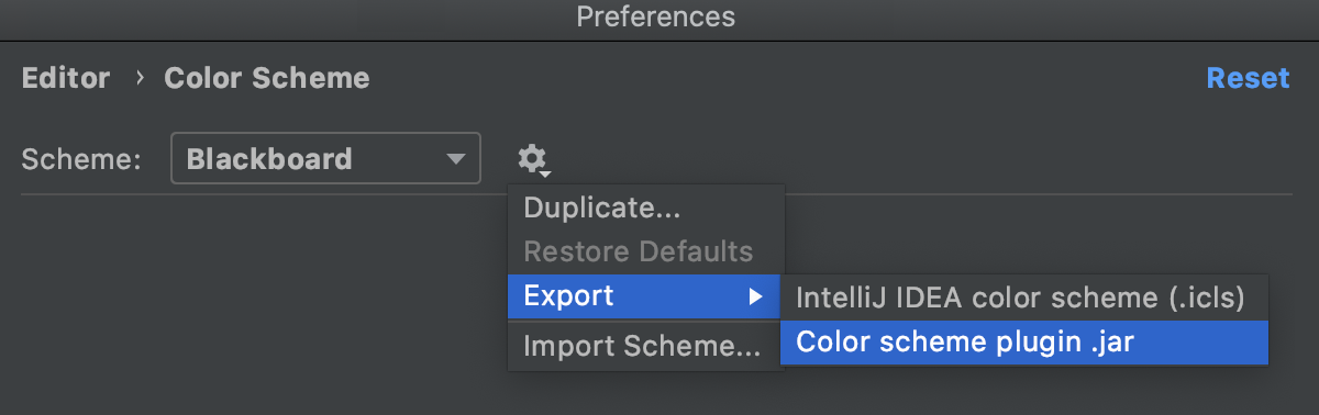 Export color scheme