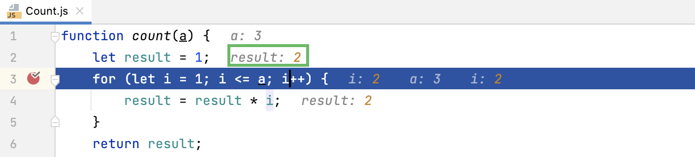 Inline values of the variables change with each step