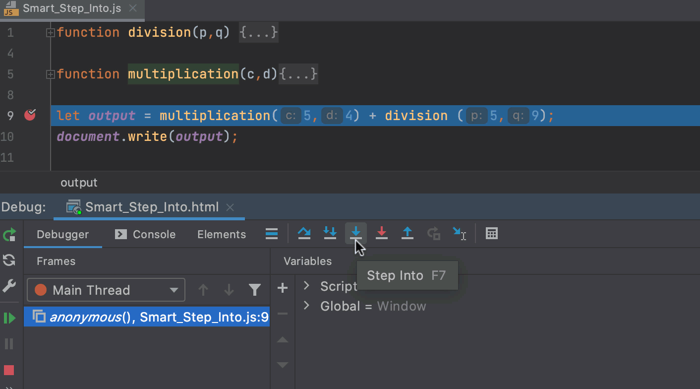 Automatic Smart step into off: entering called methods in the order they are called using Step into and Step out