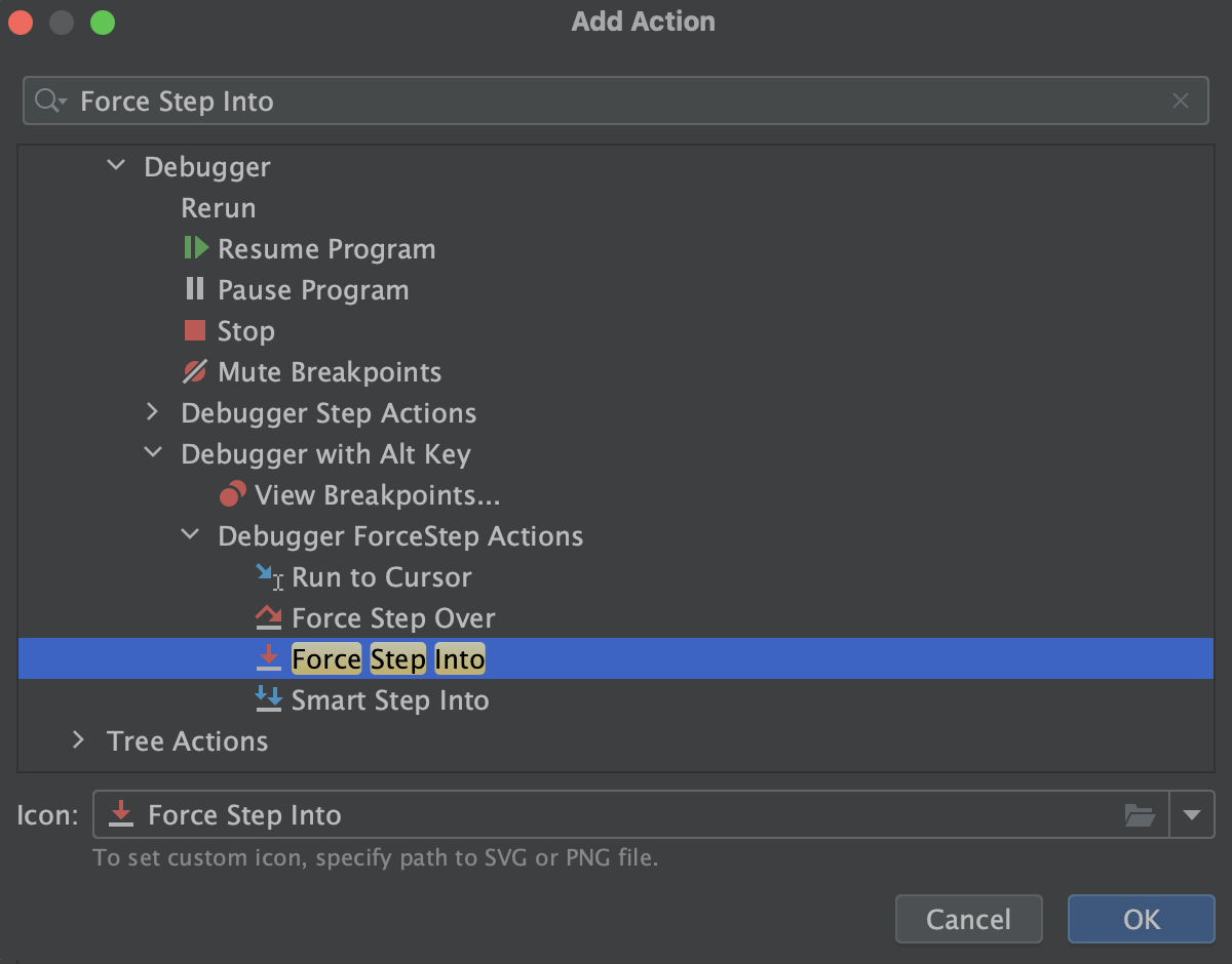 Add Action dialog