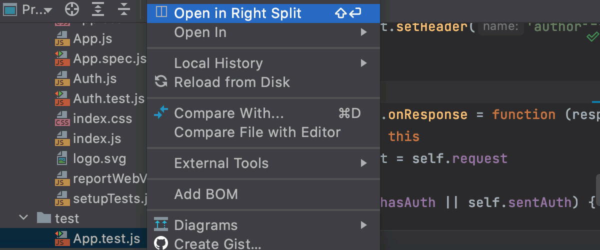 Open in Right Split from Project tool window