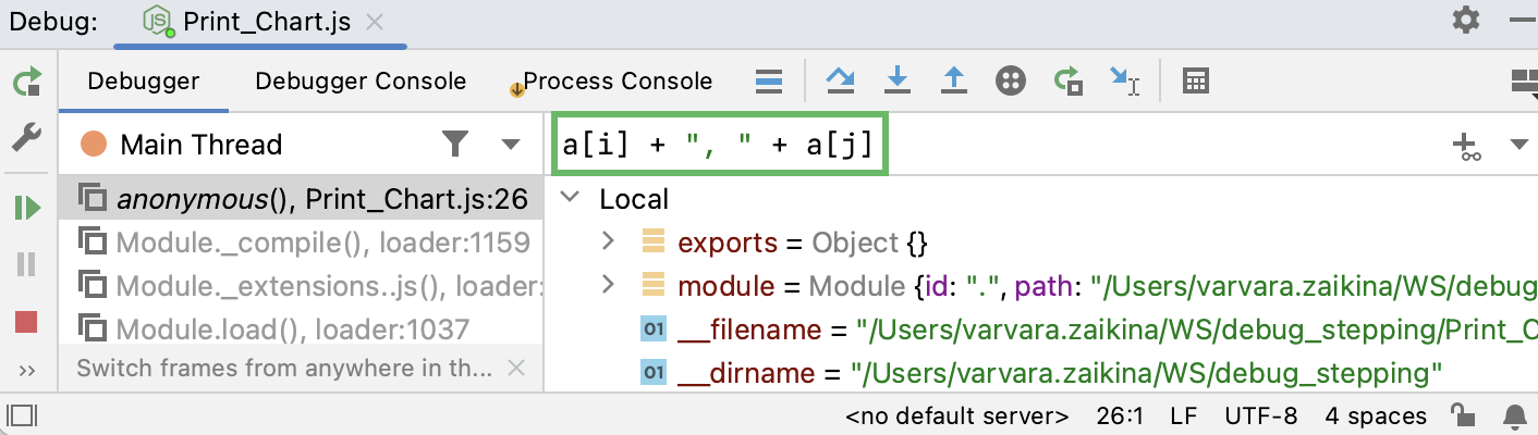 Expression in the Variables tab