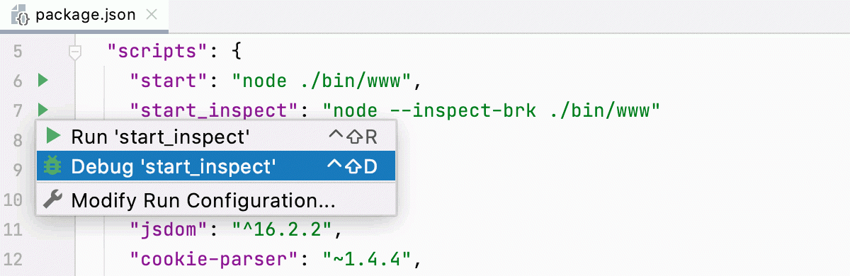 Run/debug a script from package.json