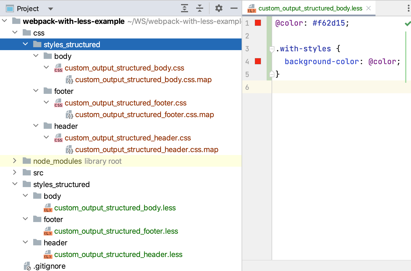 Custom settings: the output is stored in a separate folder, the structure preserved