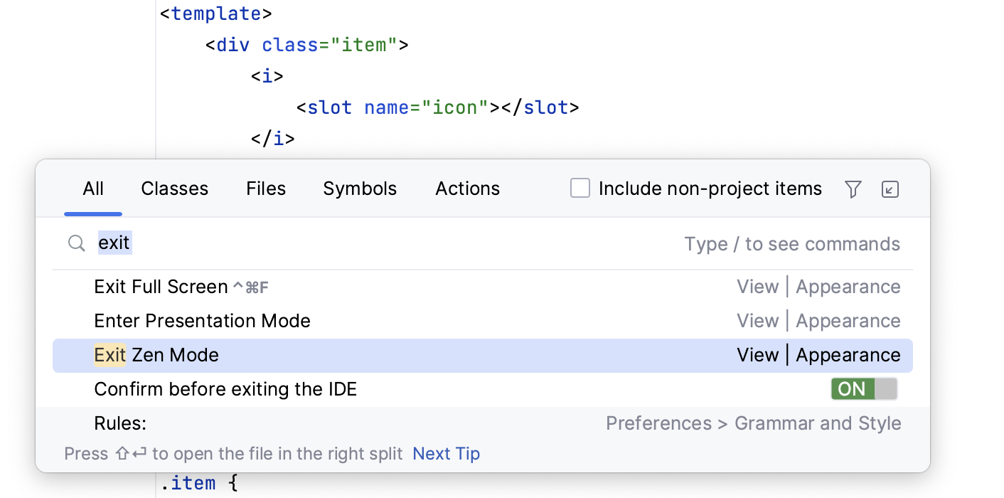 Customize WebStorm: Command Palette