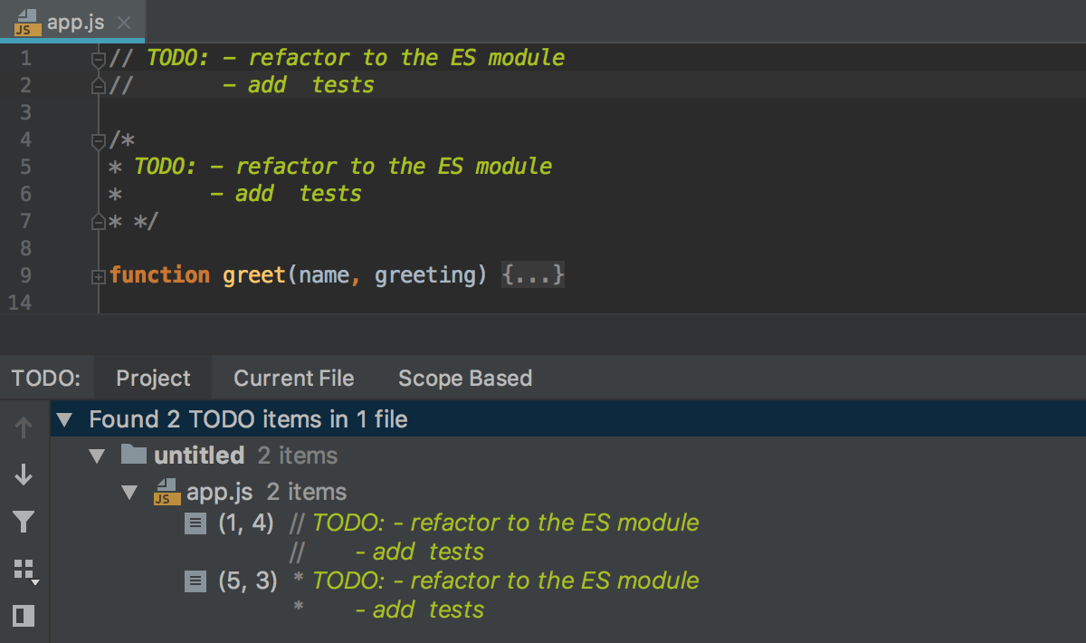 TODO comments | WebStorm Documentation