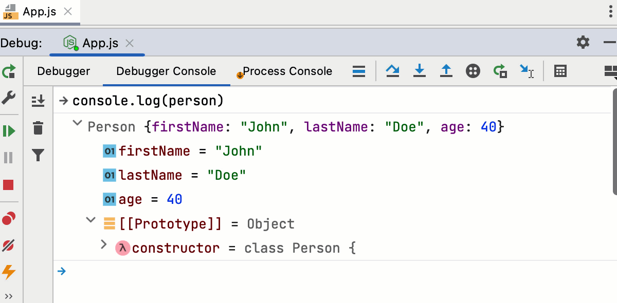 Node.js debugging: interactive debugger Console